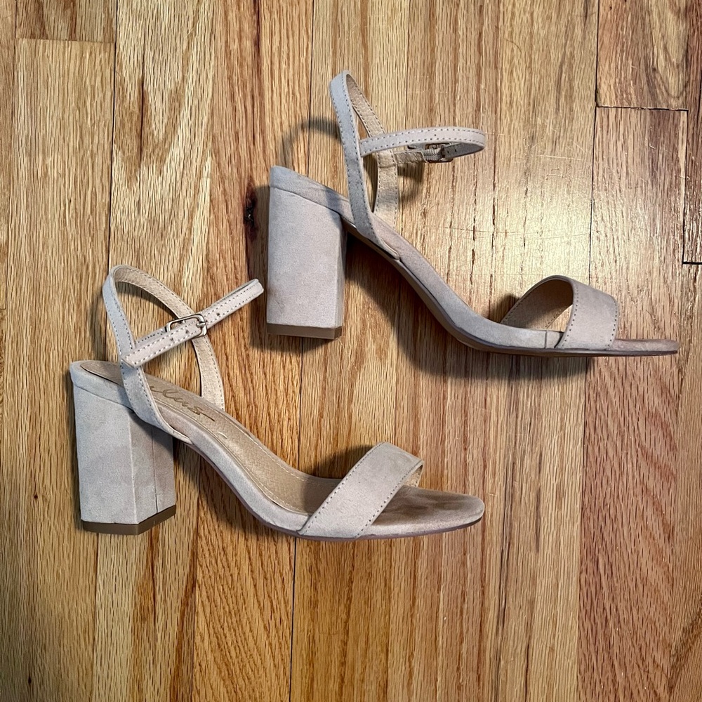 Lulus light nude suede heels.